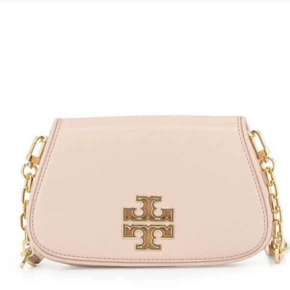 Tory Burch Handbags - New, Tory Burch Britten Mini crossbody bag /clutch in light oak /pink